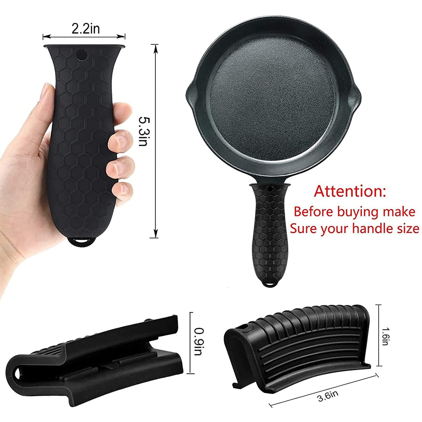 8 Pcs Non-Slip Silicone Hot Handle Holder & Assist Grips, Potholder for Cast Iron Skillets, Heat Resistant Handle Cover Sleeve for Frying Pans, Casserole, Cookware Handles, Black
