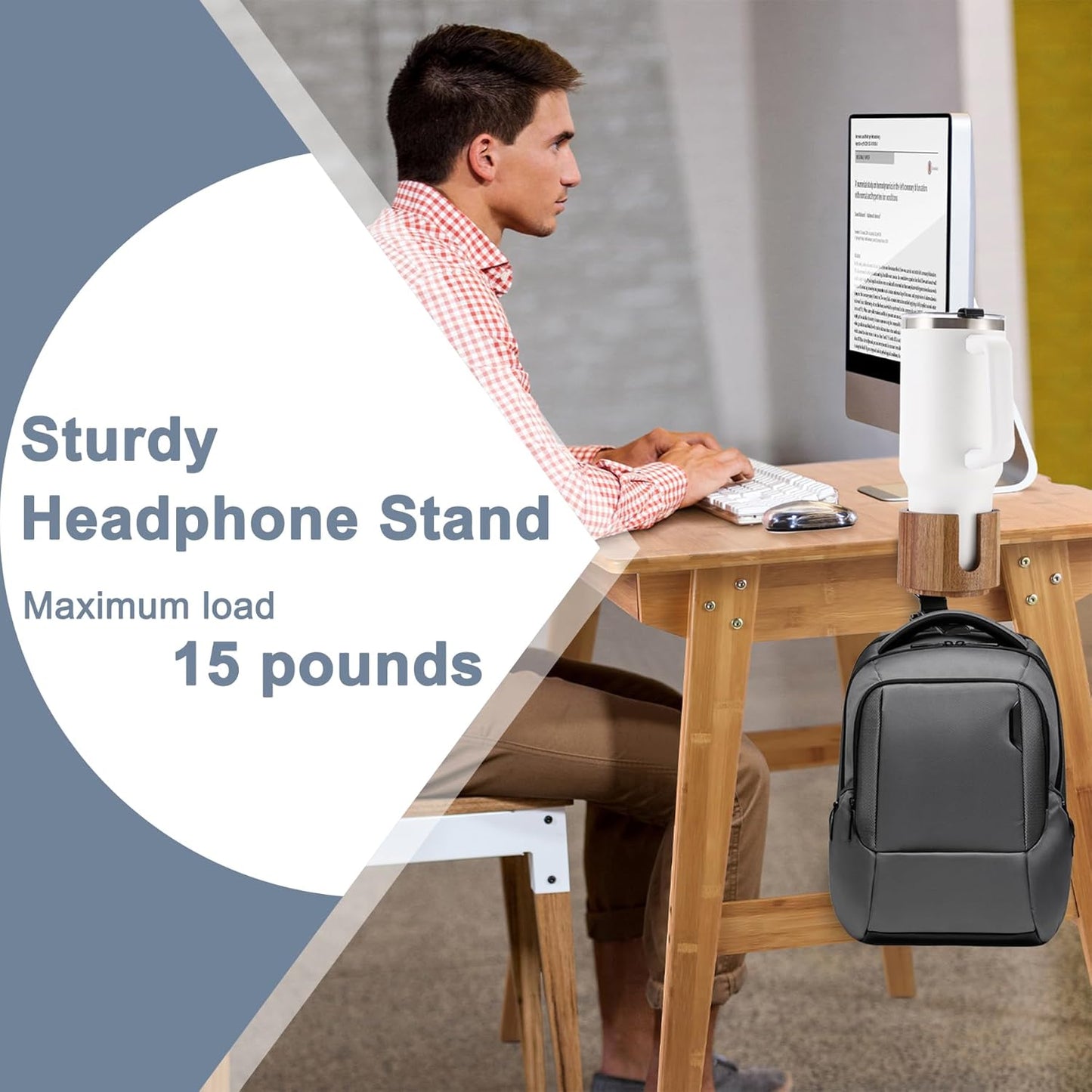 Nnewvante 2 in 1 Desk Cup Holder, 360° Rotating Headphone Hanger and Anti-Spill Cup Holder for Gaming Desk Accessories