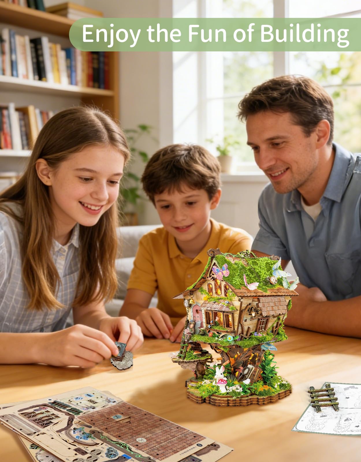 BELEEV DIY Miniature House Kit with LED Light, Fantasy Tree House Book Nook Kit for Adults, 3D Wooden Puzzle Model Building Kit, Dollhouse Bookshelf Decor, Creative Crafts Gift for Teens Adults