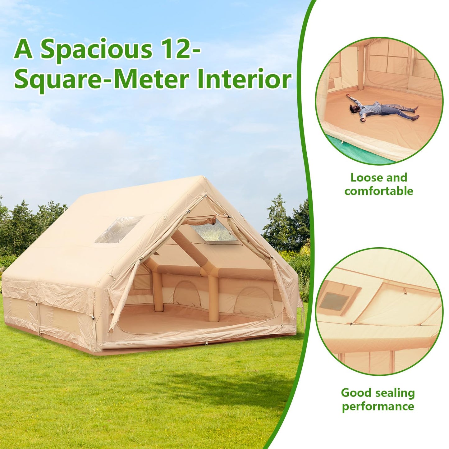 LivialyCity Inflatable Camping Tent Waterproof Windproof Glamping Camping Tents House for 4 Seasons