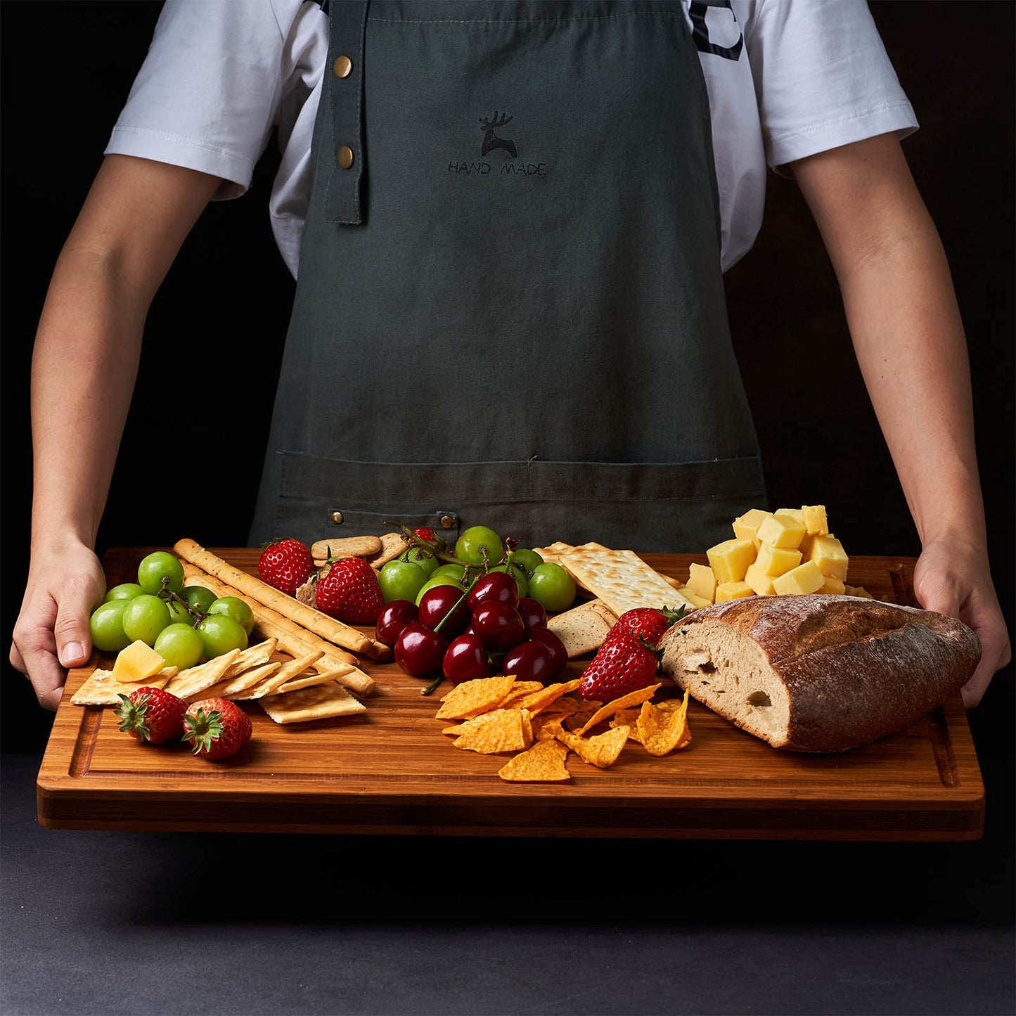 Allsum XL Cutting Board for Kitchen, 20x15" Extra Large, 1" Thick Bamboo Wood Butcher Chopping Block, Cheese Board, Durable Reversible with Juice Grooves and Handles