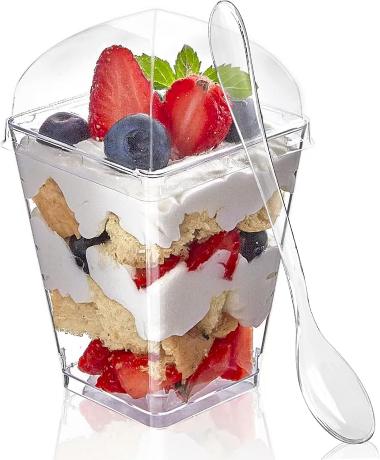 25 Pack 5 oz Zezzxu Dessert Cups with Dome Lids and Spoons, Plastic Pudding Cups with Lids Mini Parfait Shooter Cups
