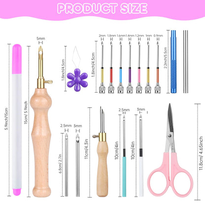 MSDADA 29PC Punch Needle Kit for Adults Beginner, Adjustable Punch Needle Tool with Different Size Needles, Wooden Handle Embroidery Pen Set, Perfect for Gifts, Decoration & DIY Craft Project