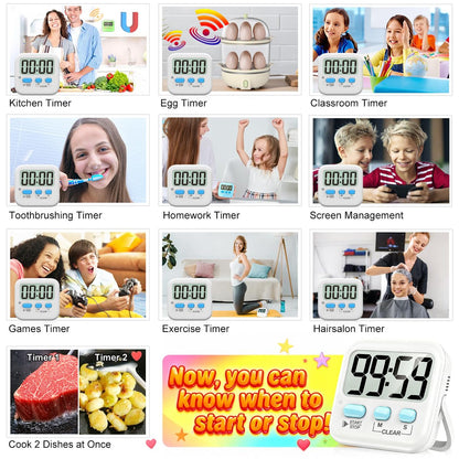 Antonki 2 Pack Digital Timer for Kids, Magnetic Countdown Kitchen Timers for Cooking, Egg, Classroom, Teacher, Exercise, Study, Oven - Battery Included