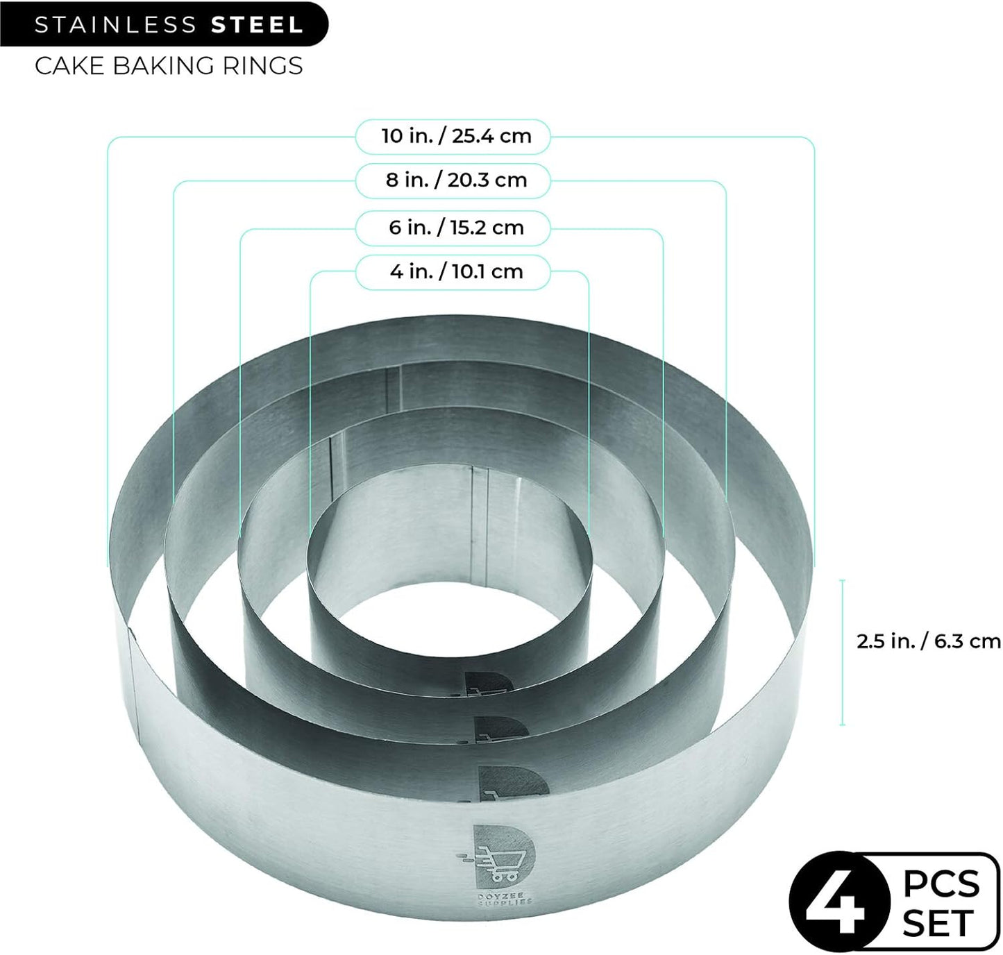 Cake Ring Set, Pastry Ring, Mousse Ring for Baking, 4/6/8/10 Inch
