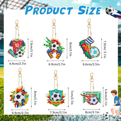 JSRQT 5D DIY Football Diamond Art Painting Keyrings Kit, Double-Sided Diamond Pasted Painting Keychians for Adult Kids, Rhinestone Mosaic Craft Painting Pendant for Handbag Backpack Party Decoration