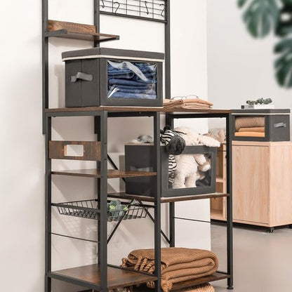 Homsorout Stackable Storage Bins - Medium Foldable Closet Organizers with Lids, 5-Pack, Dark Grey