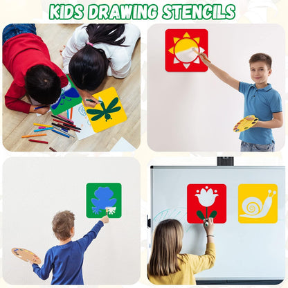 36pcs Spring Summer Drawing Stencils for Kids 8 Inch Sidewalk Chalk Stencils Painting Large Washable Reusable Garden Themed Primary Shape Template for Kids Toddlers Preschool Back to School
