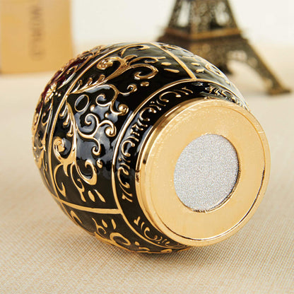 Pssopp Retractable Toothpick Holder, European Vintage Egg Shaped Toothpick Dispenser with Fully Sealed Design and Elegant Flower Carvings, Tin Alloy Storage Container for Home (Golden Black Glue)