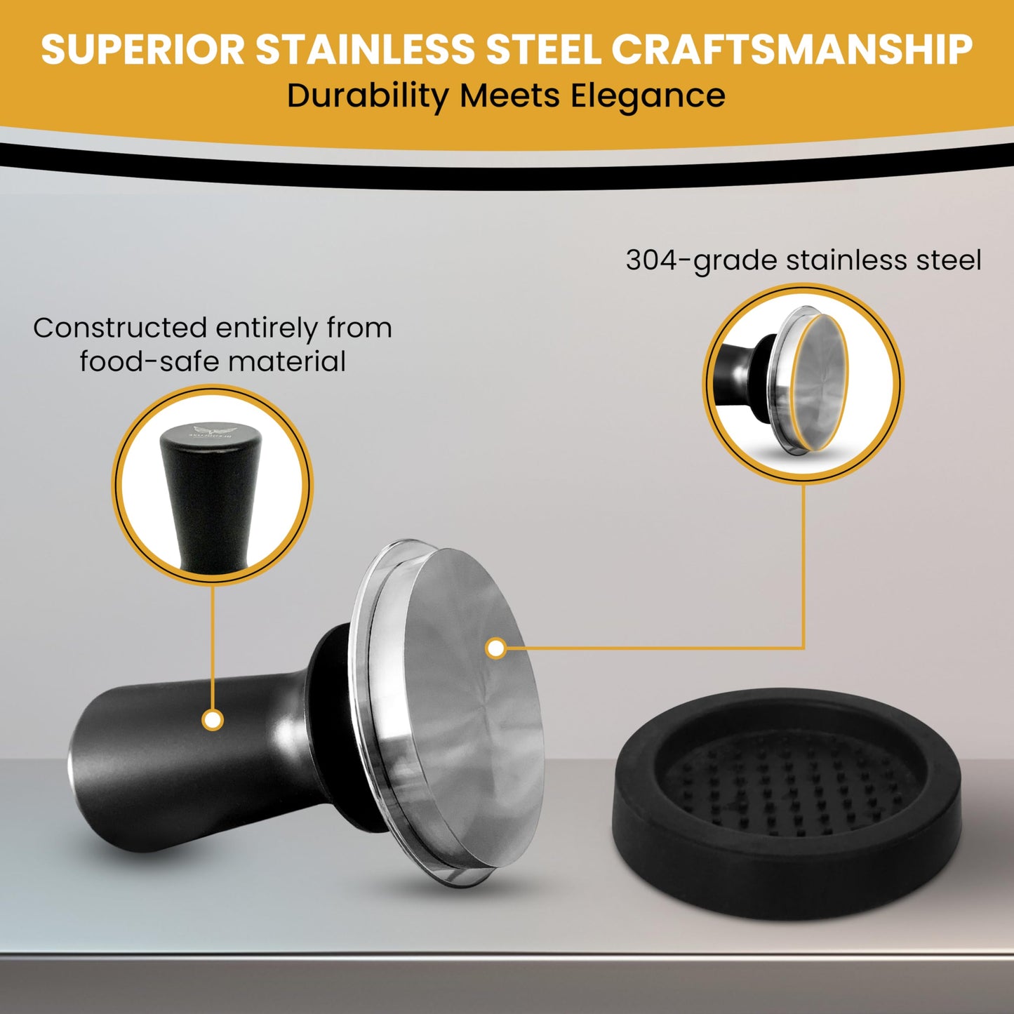 51mm Coffee Tamper - Premium Stainless Steel Espresso Press with Flat Base, Spring Loaded, Ergonomic Handle for Barista-Quality Espresso & Consistent Tamping, Perfect for Home & Commercial Use