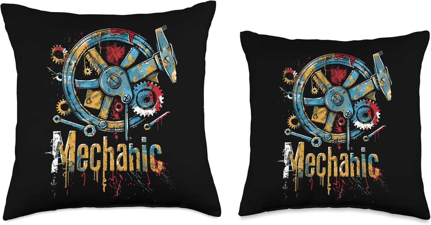 Mechanic: Retro Design Throw Pillow for Mechanics and Handyman