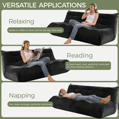 SUYOLS Bean Bag Chair, 3 Seater Fireside Chair Large Bean Bag Sofa for Adults, Memory Foam Chairs Gaming Chairs with Comfy Design & Soft Fabric, Lazy Floor Sofa for Living Room, Bedroom, Dark Gray