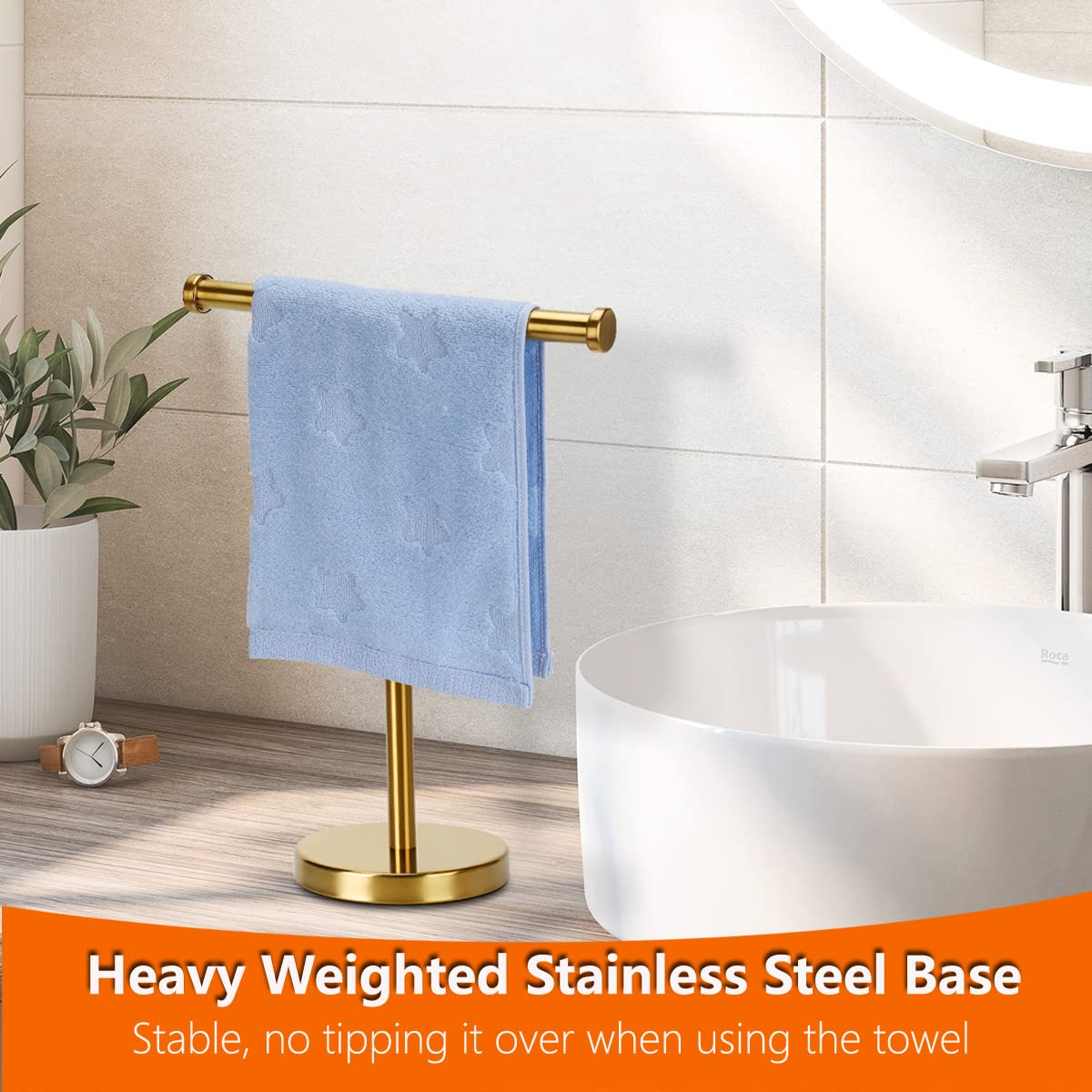 Kalitro Gold Towel Rack Hand Towel Stand, Bathroom Towel Holder Stand SUS304 Stainless Steel (Gold)