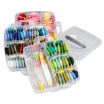 Fabpop 190 Pack Embroidery Floss Thread Kit Including 150 Colors Cross Stitch Sewing Thread with 40 Pcs Embroidery Accessories and 3-Tier Transparent Embroidery Thread Storage Organizer Box
