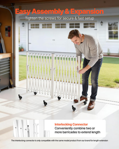 VEVOR Double Expandable Barricades, 18FT Expandable Safety Barrier, 0-180° Rotatable Mobile Barricade with Locking Casters, Portable Folding Security Gate Traffic Fence for Patio Garden Stairway