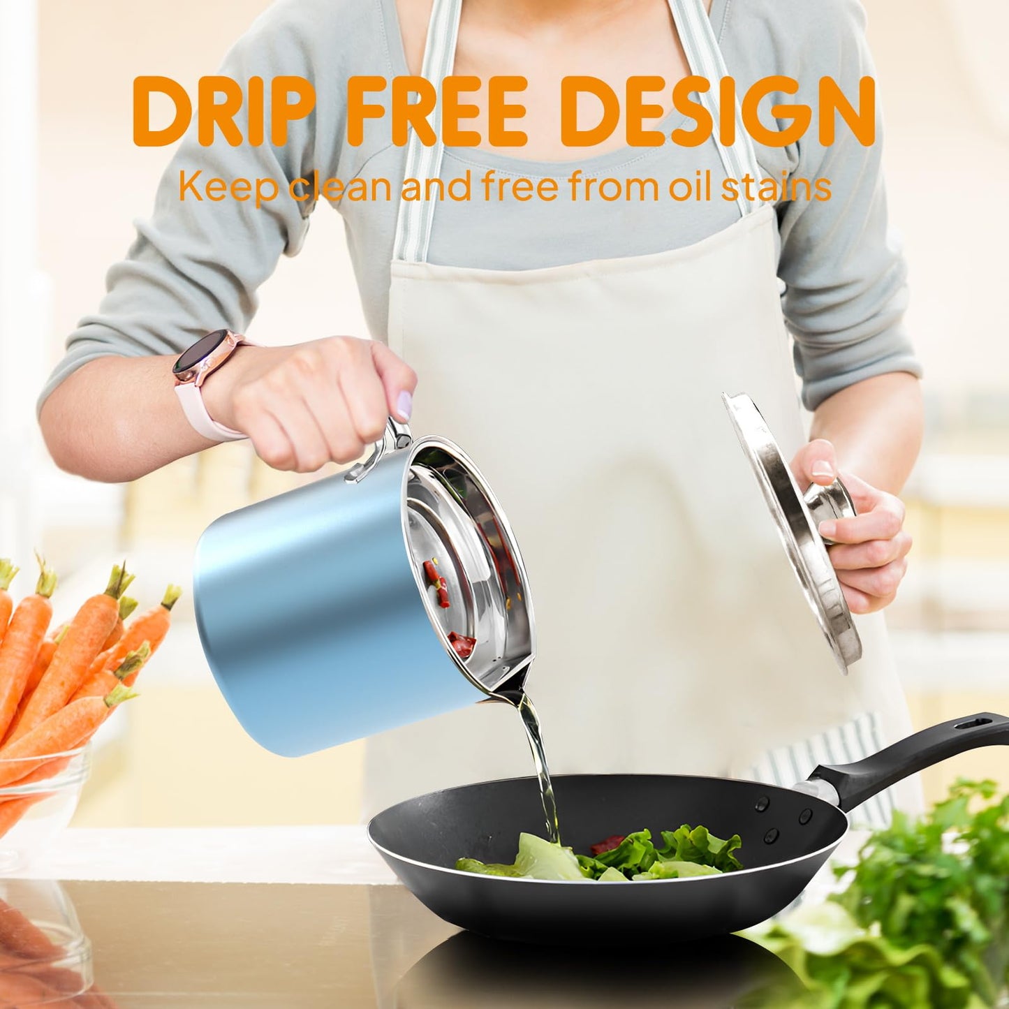 Chihee Grease Container Stainless Steel Bacon Grease Saver with Fine Mesh Strainer 2L / 67.6 fl oz Cooking Oil Keeper Stoarge Can with Dust-proof Lid Non-slip Tray for Kitchen Frying