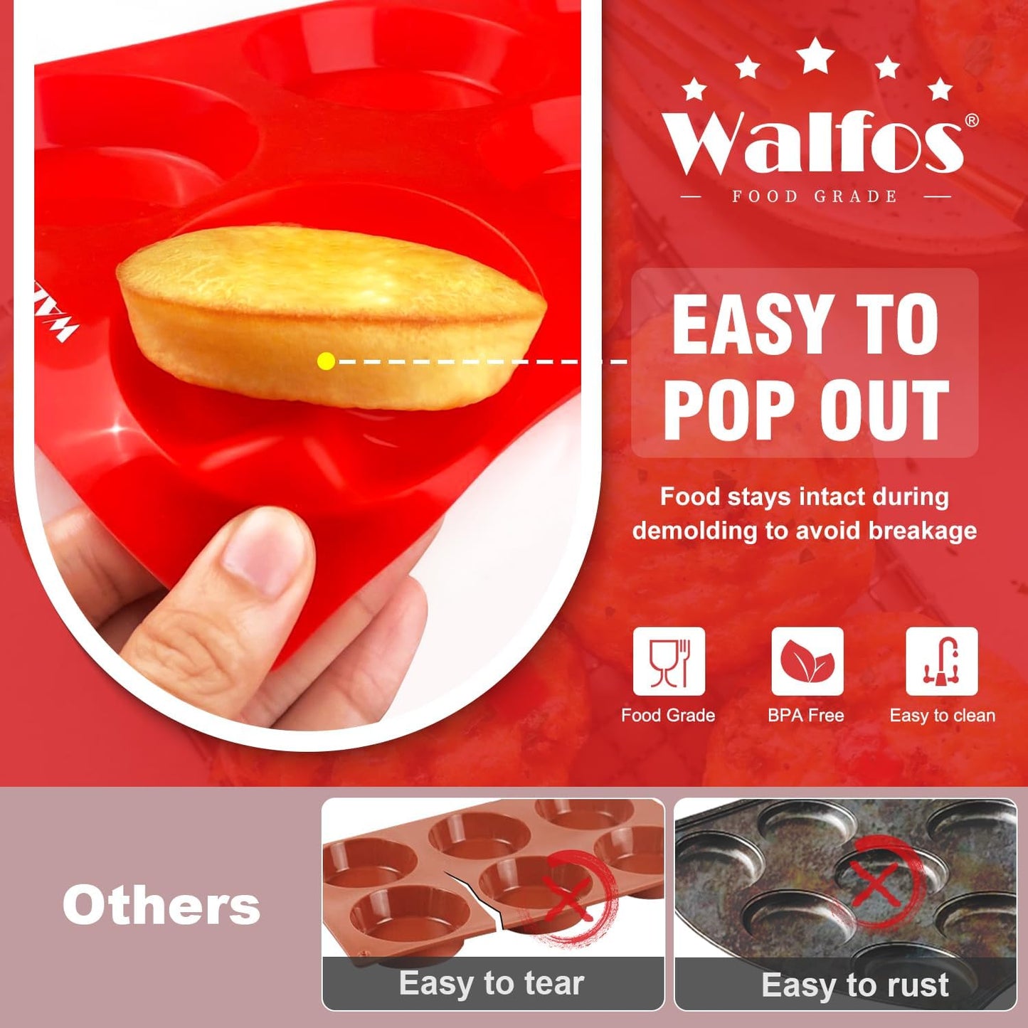 Walfos Silicone Whoopie Pie Baking Pans | Non-Stick Muffin Top Pan Set of 4