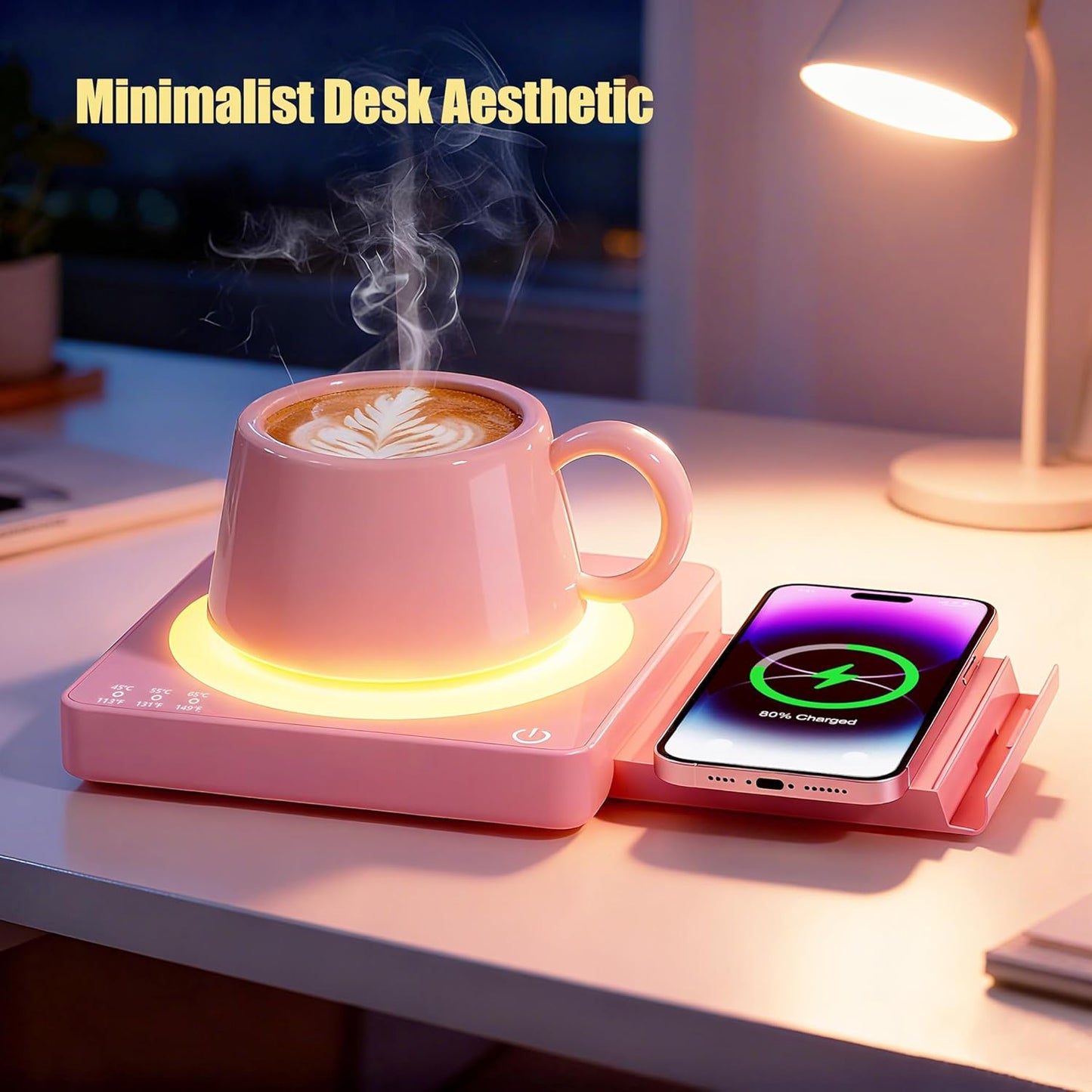 15W 3-Temp Mug Warmer for Desk with Wireless Charger - Aesthetic Desktop Accessory Tech Gifts for Women, Coffee Cup