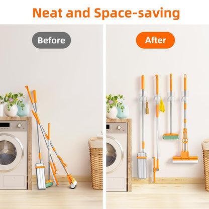 Batur Broom Holder Wall Mount, 4 Pack New Version Adhesive Mop and Broom Holder Wall Mount, Super Anti-Slip Broom Hanger Mop Organizer Wall Hanging for Bathroom, Kitchen, Laundry Room