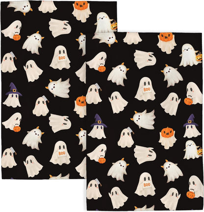 16x24 Inch Set 2 Halloween Kitchen Towels Black Cute Ghost Pumpkin Fall Decor Dish Towels Autumn Harvest Thanksgiving