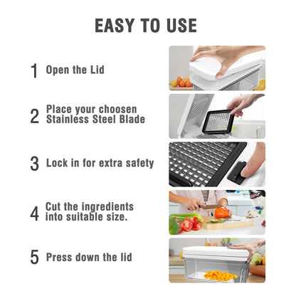 Vegetable Chopper: 10 in 1 Food Chopper - Onion Vegetable Slicer Cutter Dicer, Veggie Cutter with Container, 7 Blades, Kitchen Gadgets for Carrot Salad Garlic Potato Slicer