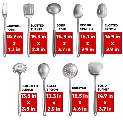 Newness 9 Pcs Cooking Utensils Set, 304 Stainless Steel Kitchen Utensils Set, Metal Kitchen Accessories, Include Soup Ladle, Slotted Skimmer Spoon, Spaghetti Spoon and Spatula, Dishwasher Safe