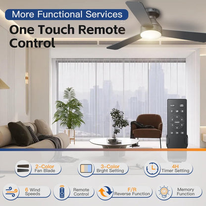 Ceiling Fans with Lights, 42 Inch Ceiling Fan with Light And Remote, 3CCT Flush Moun Low Profile Ceiling Fans, 6 Speed Noiseless LED Ceiling Fan, Black Ceilings Fan with Remote for Bedroom Living Room
