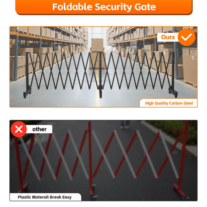 16 FT Industrial Metal Expandable Barricade，Retractable Traffic Fence with Casters, Folding Security Gate，Portable Barricade Gate for Construction Area, Traffic Control, Cordon(Black