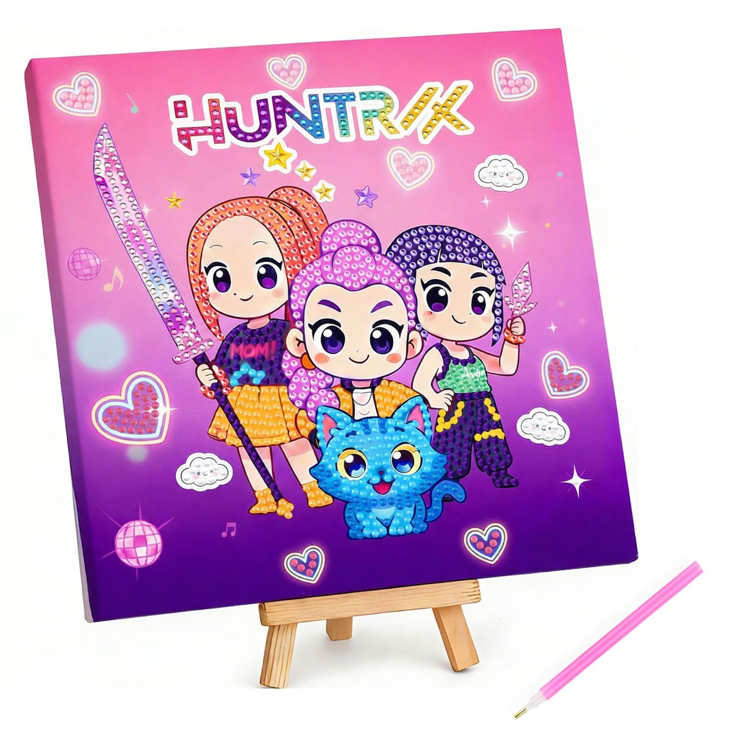 ZEHYRNE Diamond Art Compatible with KP0P Demon Movie Hunter Fans, Art and Crafts Kits for Girls Age 8-12 6-8, DIY Gem Art 丨Birthday Children's Day Gift, Bedroom Decor. with Wooden Stand