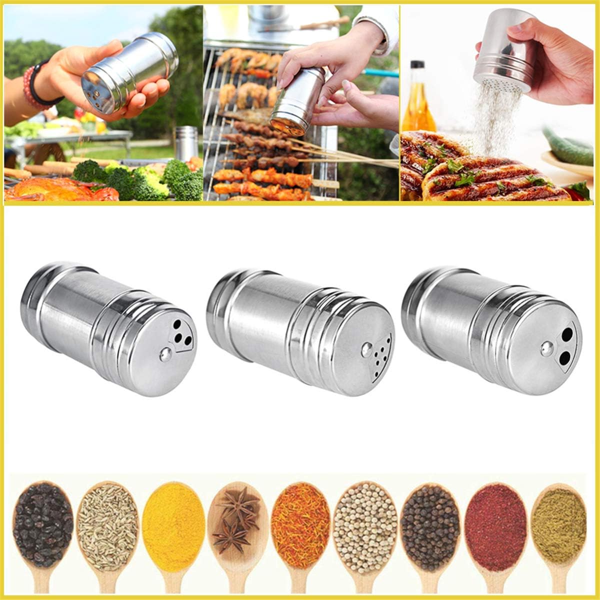 Gift Set Spice Jar with Shaker Tops, Food Seasoning Bottle with Travel Bag, Set of 6 Kitchen Gadget for Camping