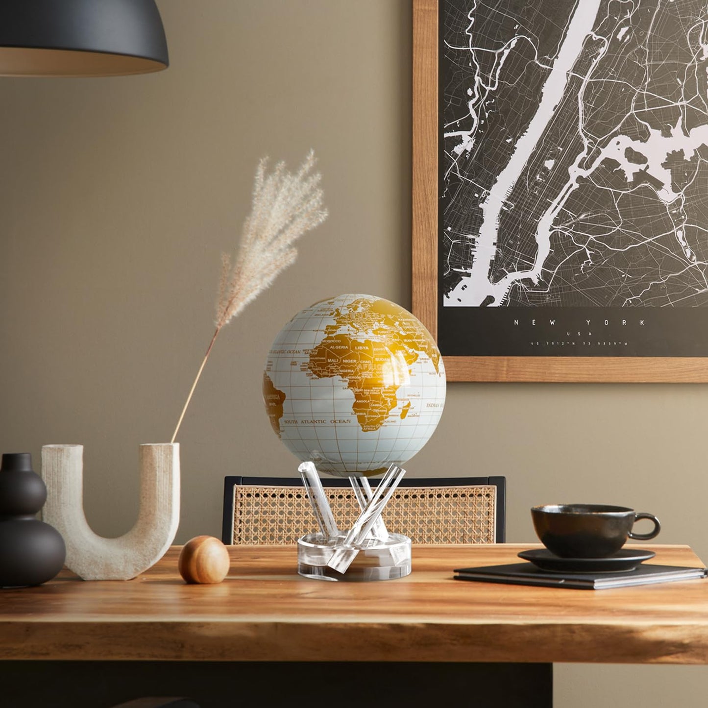 MOVA Globe - Pearl White and Gold Prestige (8.5") | Solar-Powered Rotating World Globe for Desk | Elegant Modern Decor | No Batteries or Wires