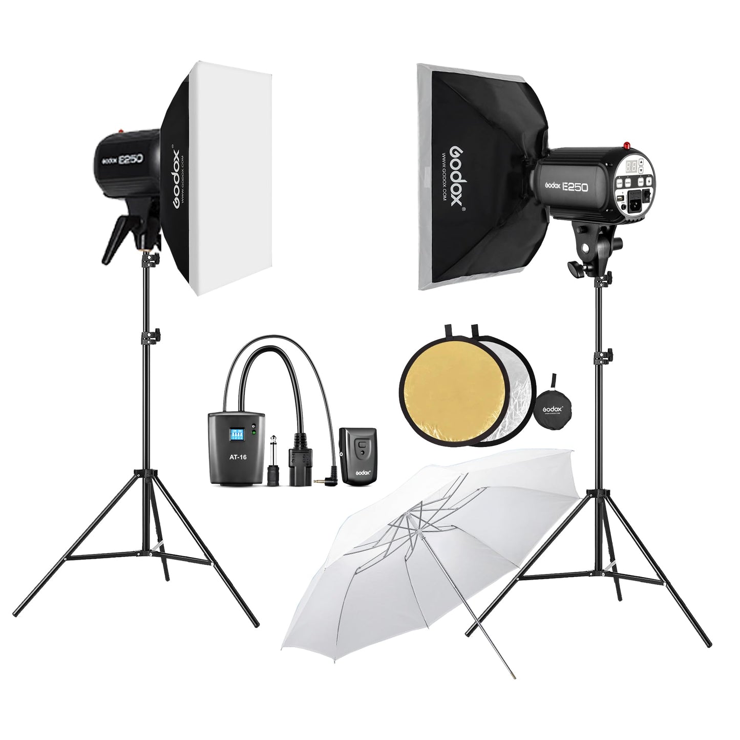 Godox E250 Strobe Softbox Lighting Kit, Professional Studio Strobe Lights Kit for Photography, 2x250Ws 5600K±200 Compact Monolights with Flash Trigger, 50cm*70cm Softbox, 2m Light Stands