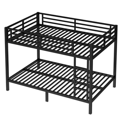 KEIKI Full XL Over Full XL Bunk Bed Metal Frame for Teens & Adults, Heavy Duty Space Saving Bunk Bed Frame with Safety Guardrails & Ladder, Noise Free, No Box Spring Needed, Easy Assembly, Black
