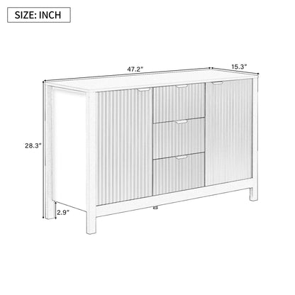 GDFStudio 47.2" Modern Buffet Cabinet with 3 Drawers & Adjustable Shelves, Wave Pattern Sideboard Cabinet with Doors, Coffee Bar Cabinet Credenza Storage Cabinet for Dining Room Living Room, Cyan