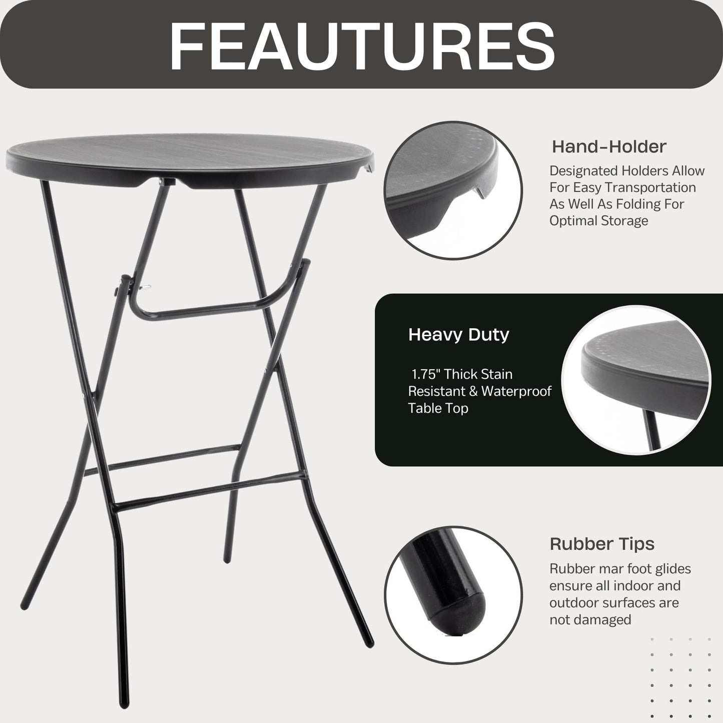BTEXPERT Set of 10, Black 32" Round 43" Bar Height Granite Folding Commercial Portable Banquet Card Plastic Coffee Dining Table for Wedding Party Coffee Event Home Kitchen Indoor Outdoor-Ten