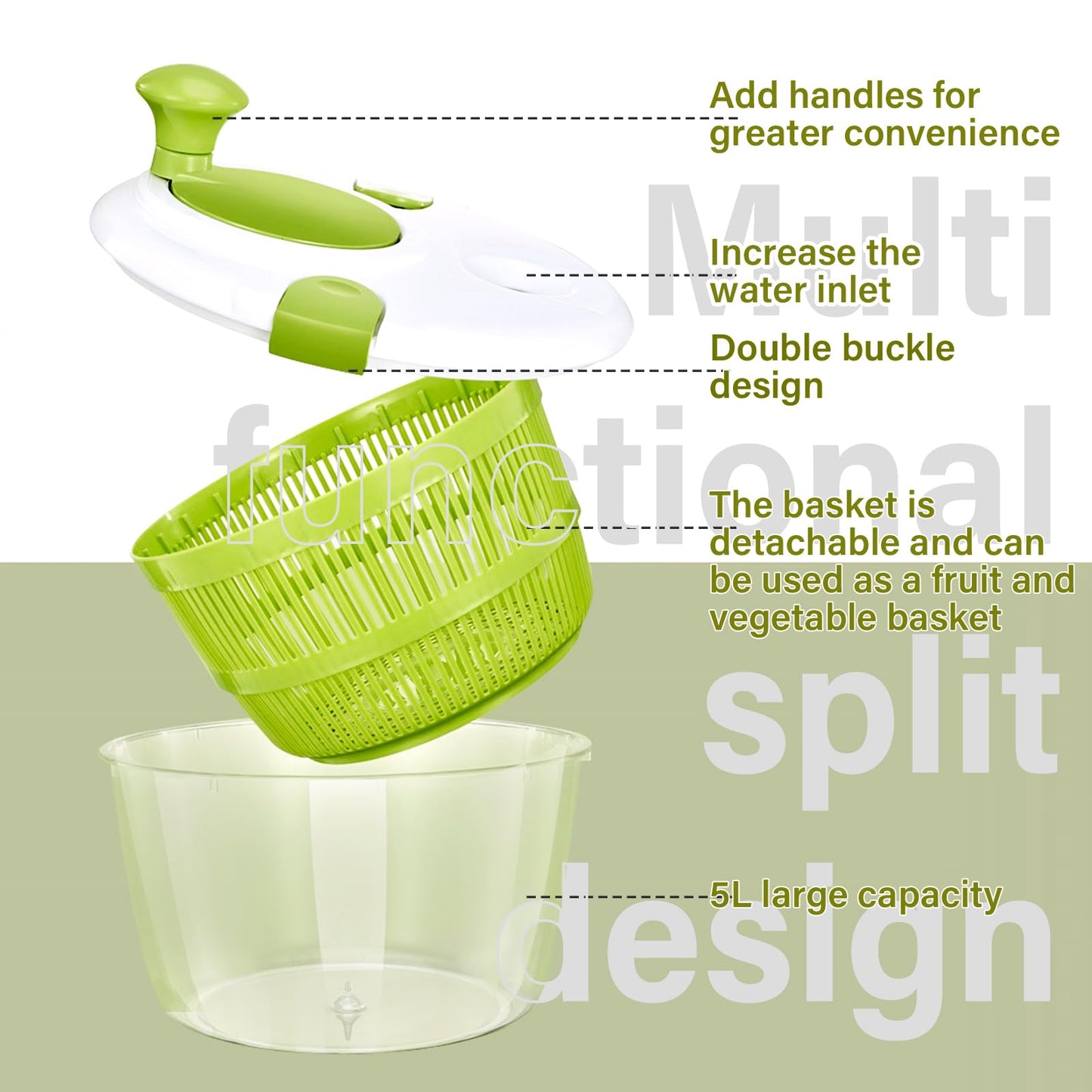 NIOSAVM 5Qt High-Efficiency Salad Spinner & Vegetable Dehydrator -Quick-dry salad spinner,Manual Kitchen Tool for Lettuce,Berries,Quick Spin Dry Vegetables