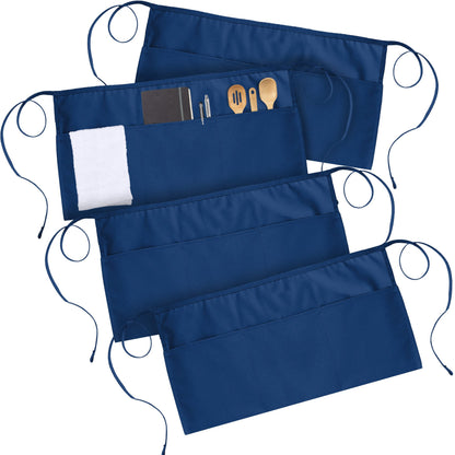 Utopia Wear 4 Pack Server Aprons with 3 Pockets, Waiter and Waitress Waist Aprons for Women with Pockets, Water and Oil Resistant Men Short Aprons (Blue)