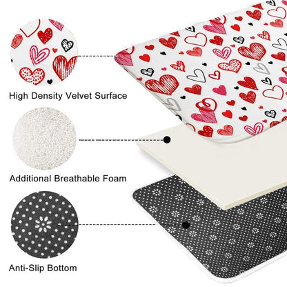 Mocsicka Valentines Shower Curtain Set for Bathroom, 4Pcs Doodle Style Red Heart Valentine Bathroom Sets with Non Slip Rugs, Toilet Lid Cover, Bath Mat, Shower Curtain, Bathroom Decor with 12 Hooks