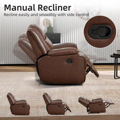 EBELLO Genuine Leather Recliner Manual Chair for Living Room, 1 Seater Reclining Sofa Chair with Headrest and Armrest, Modern Durable Home Furniture for Small Space, Meeting Room, Vintage Brown