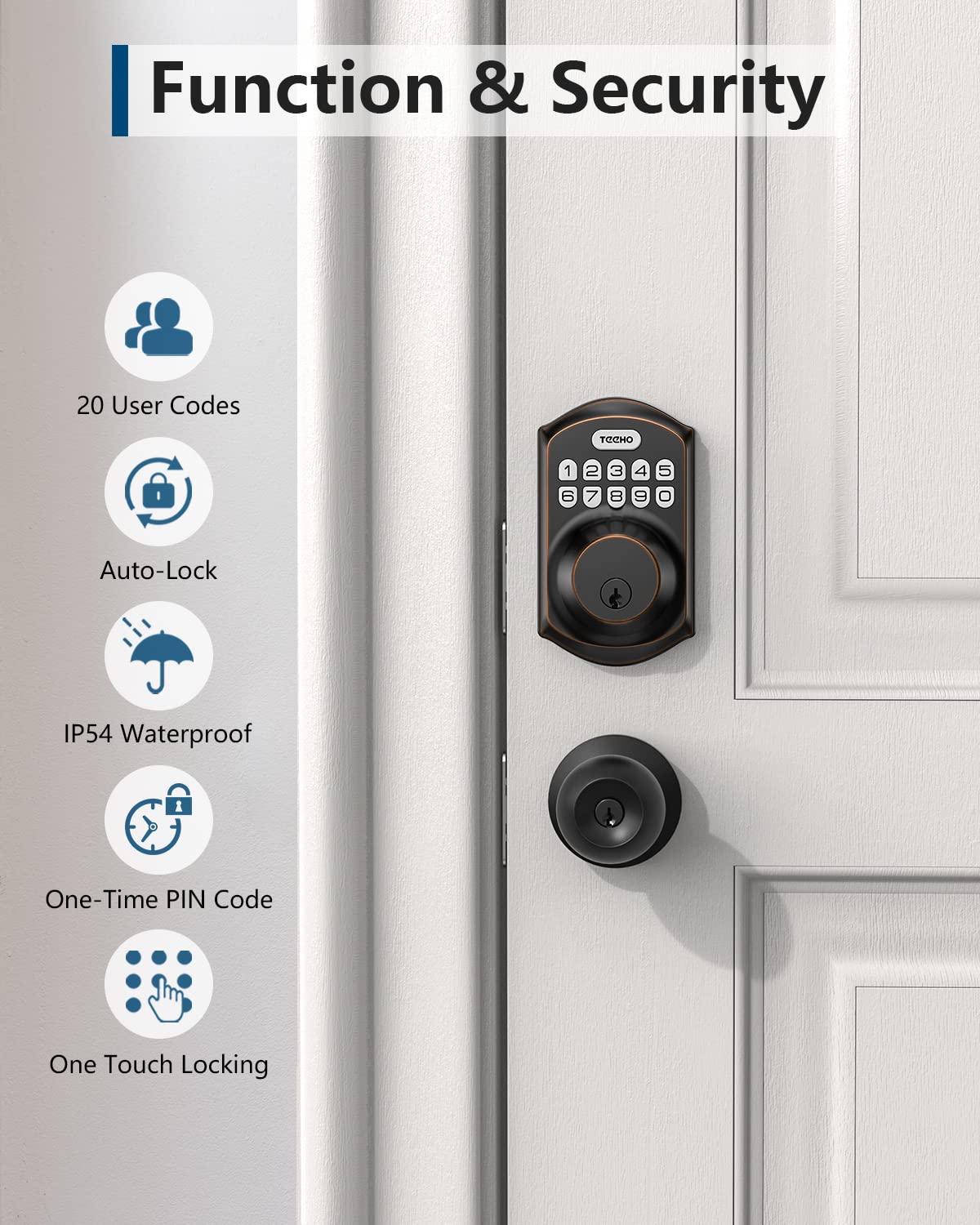 TEEHO TE001 Keyless Entry Door Lock with Keypad - Smart Deadbolt Lock for Front Door with 2 Keys - Auto Lock - Easy Installation - Satin Nickel