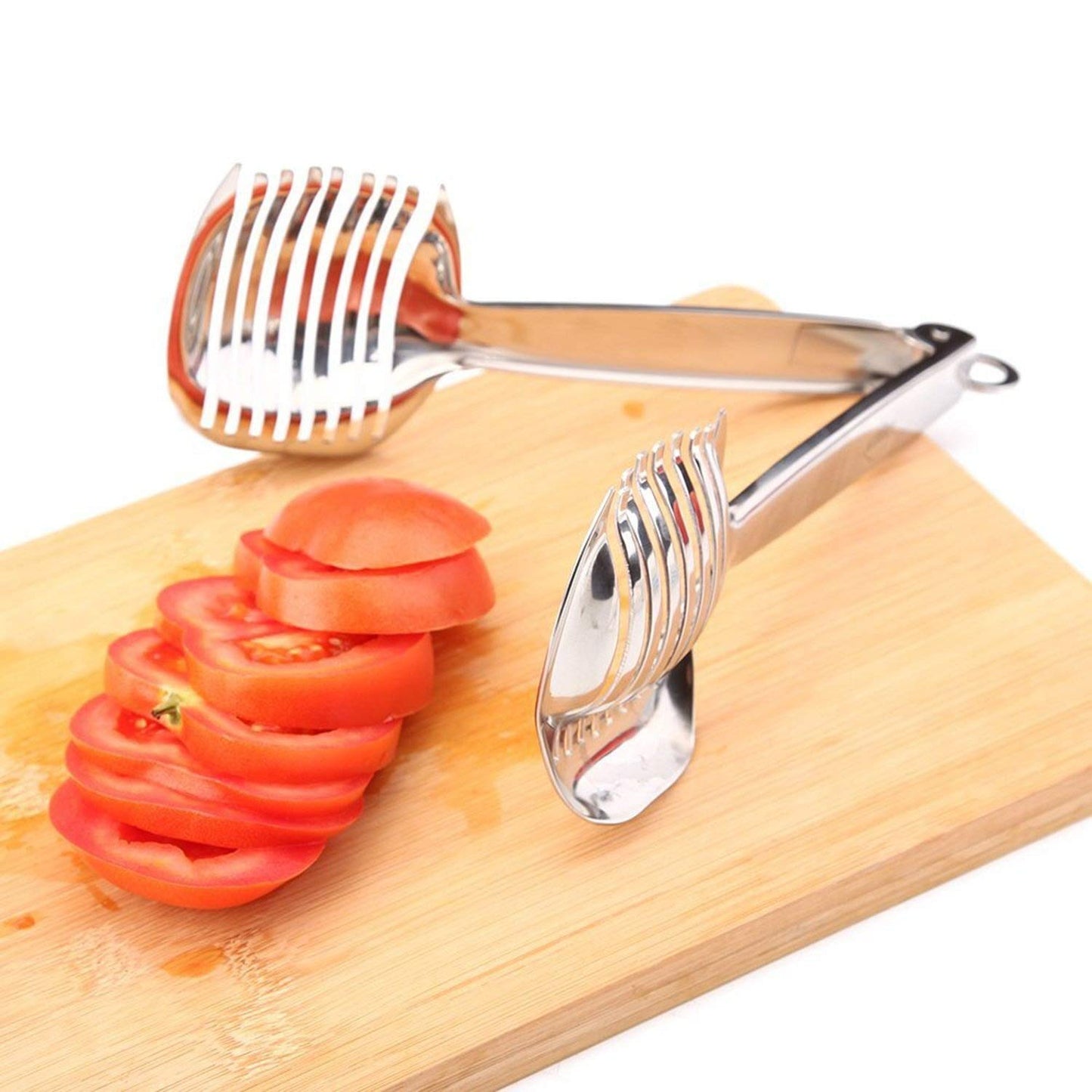 KAYCROWN Tomato Slicer Lemon Cutter Multipurpose Handheld Round Fruit Tongs Stainless Steel Onion Holder Easy Slicing Kiwi Fruits & Vegetable Tools Kitchen Cutting Aid Gadgets Tool