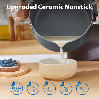 8 Quart Nonstick Stock Pot with Lid - BEZIA Ceramic Large Soup Pot for Family Cooking, Induction Ready, Stay-Cool Silicone Handles, Easy Cleanup, Perfect for Stews, Pasta & Batch Cooking