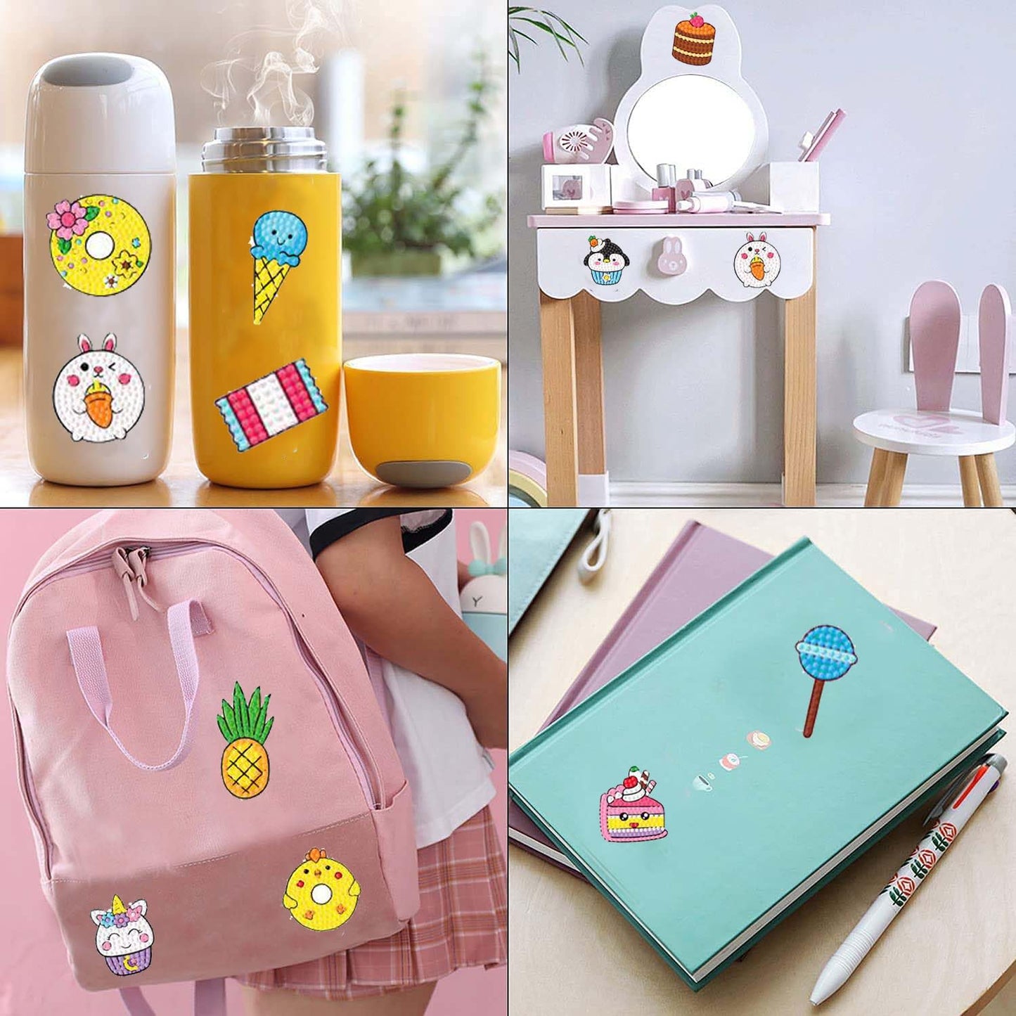 69 Pcs Diamond Art Stickers Kits for Kids, DIY Cartoon Paint by Numbers Diamonds Mosaic Arts Diamond Craft Sticker for Adult Beginners