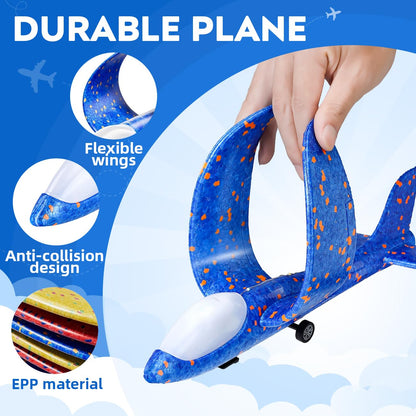 SYHLN 3 Pack Airplane Launcher Toys for 4 5 6 7 8 Year Old Boys Gifts: Airplane Shooter with 3 LED Foam Glider Planes for Kids - Outdoor Flying Toys Boys Birthday Present Gifts Age 4 5 6 7 8 9