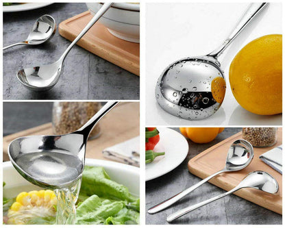 GuDoQi Soup Ladle, 3 Pack Durable 304 Stainless Steel with Polished Titanium Plated Big Volume Soup Spoon, Kitchen Gadget Utensil,8 Inch, Gold