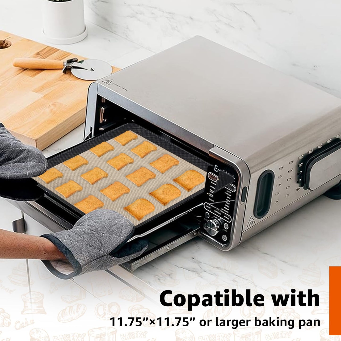 2Pcs Silicone Baking Mats for 12 Inch Cake Pan/12x12 Cheesecake Pan/Toaster Oven Air Fryer Liner, 11.75"Square Food Grade Silicone Mats for Baking, Non Slip Silicone Baking Sheet, Non Stick Reusable