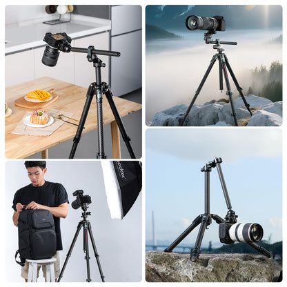 ULANZI JJ05 GlideGo Carbon Fiber Photo Tripod, Dual 360° Pan Head, 72.4 inch Max Height, 11 lb Load, UKA Quick Release, Professional Portable Lightweight Travel Tripod with Bag