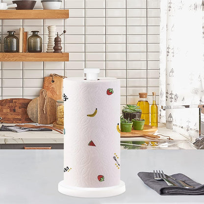 White Paper Towel Holder, Standing Countertop Roll Holder for Kitchen, Convenient Paper Towel Storage