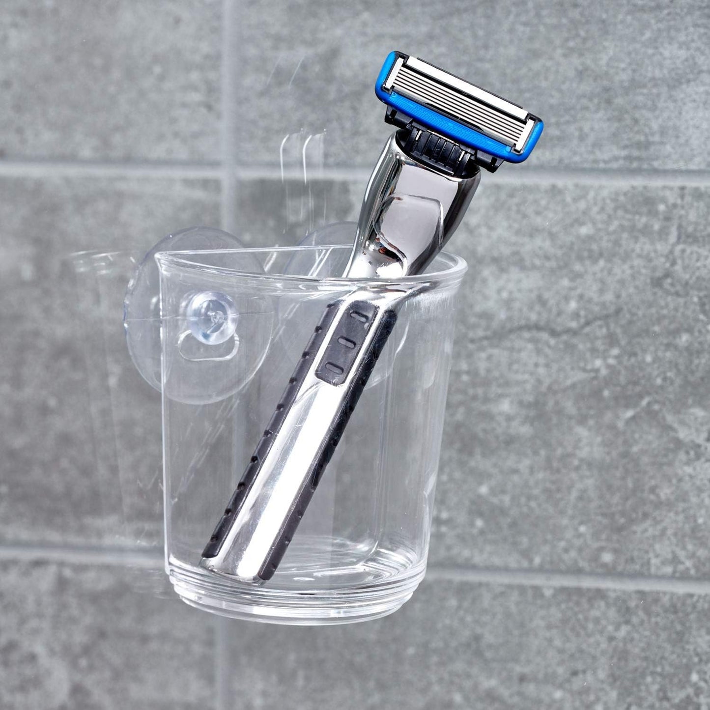 iDesign Plastic Suction Tumbler Cup and Bathroom Organizer, Clear, 3" x 2" x 3.5"