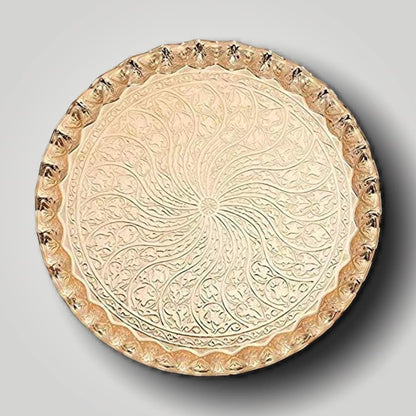 Alisveristime Turkish Ottoman Coffee Tea Serving Tray – 11.8 Inches, Wavy Zamac Tray with Traditional Motifs, Available in Five Color Variations (Gold)